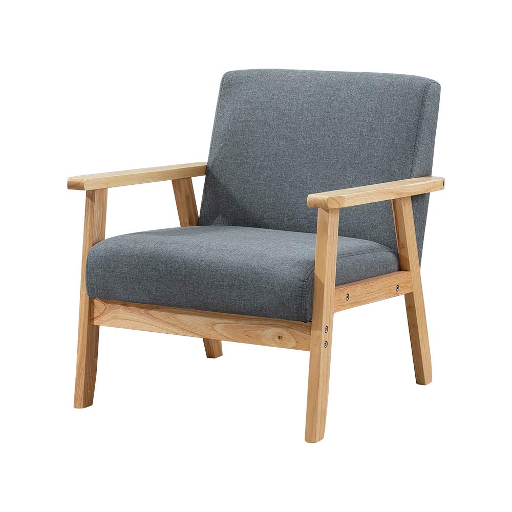 Rainbow Tree Retro Wooden Accent Lounge Chair, Linen Fabric Armchair Tub Occasional Chair for Living Room Reception Bedroom Balcony Comfortable Padded Seat