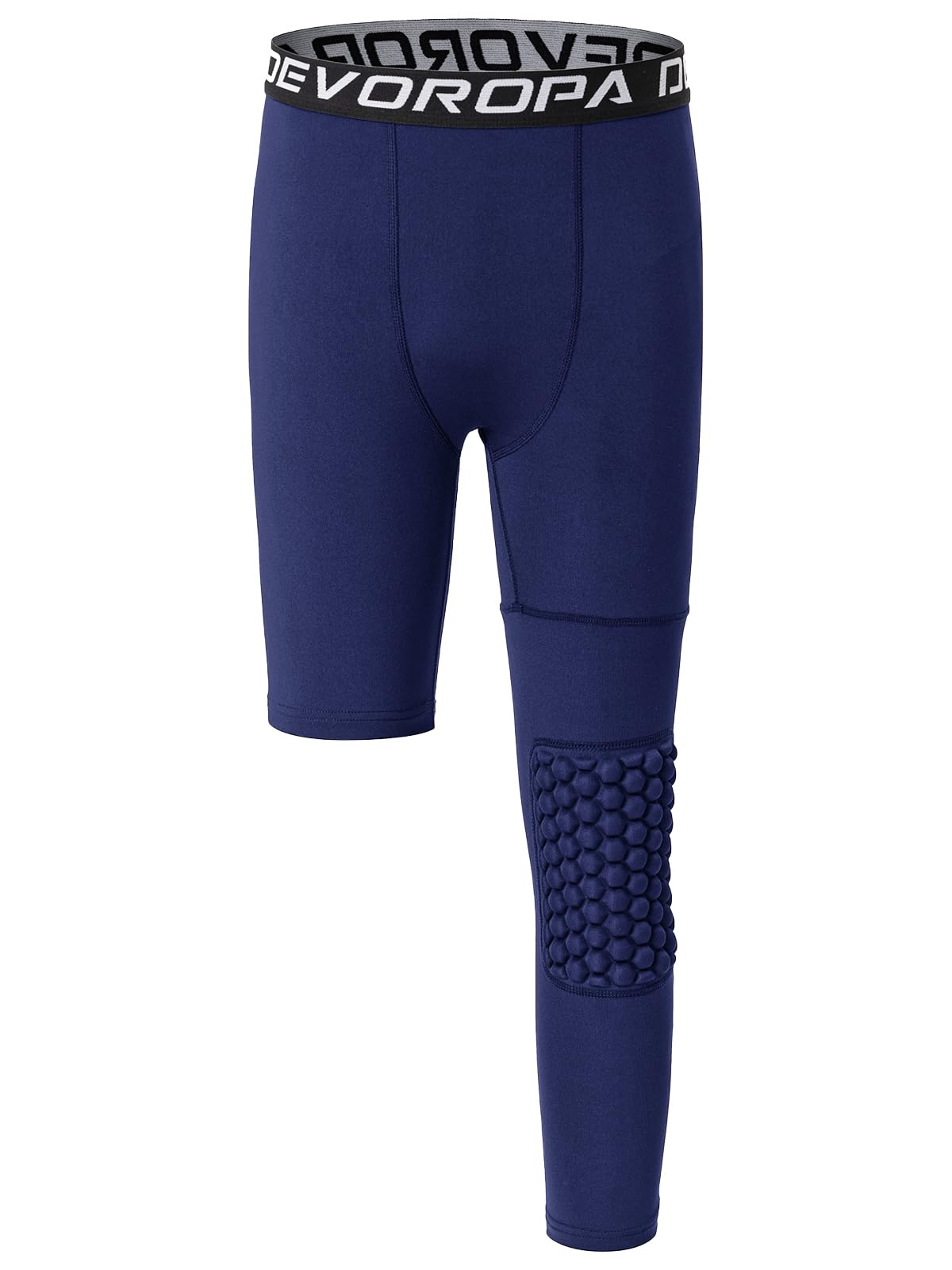 DEVOROPA Youth Boys' Compression Pants with Knee Pads 3/4 Basketball Athletic Tights Quick Dry Sports Workout Leggings