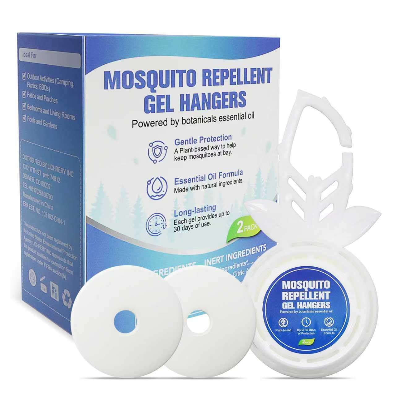 Mosquito Repellent Gel Hangers, 2 Pack, Peppermint Oil Mosquito Repellent for Indoor & Outdoor, Slow-Release Gel Hanger for Patio, Backyard, Balcony, Camping & Home