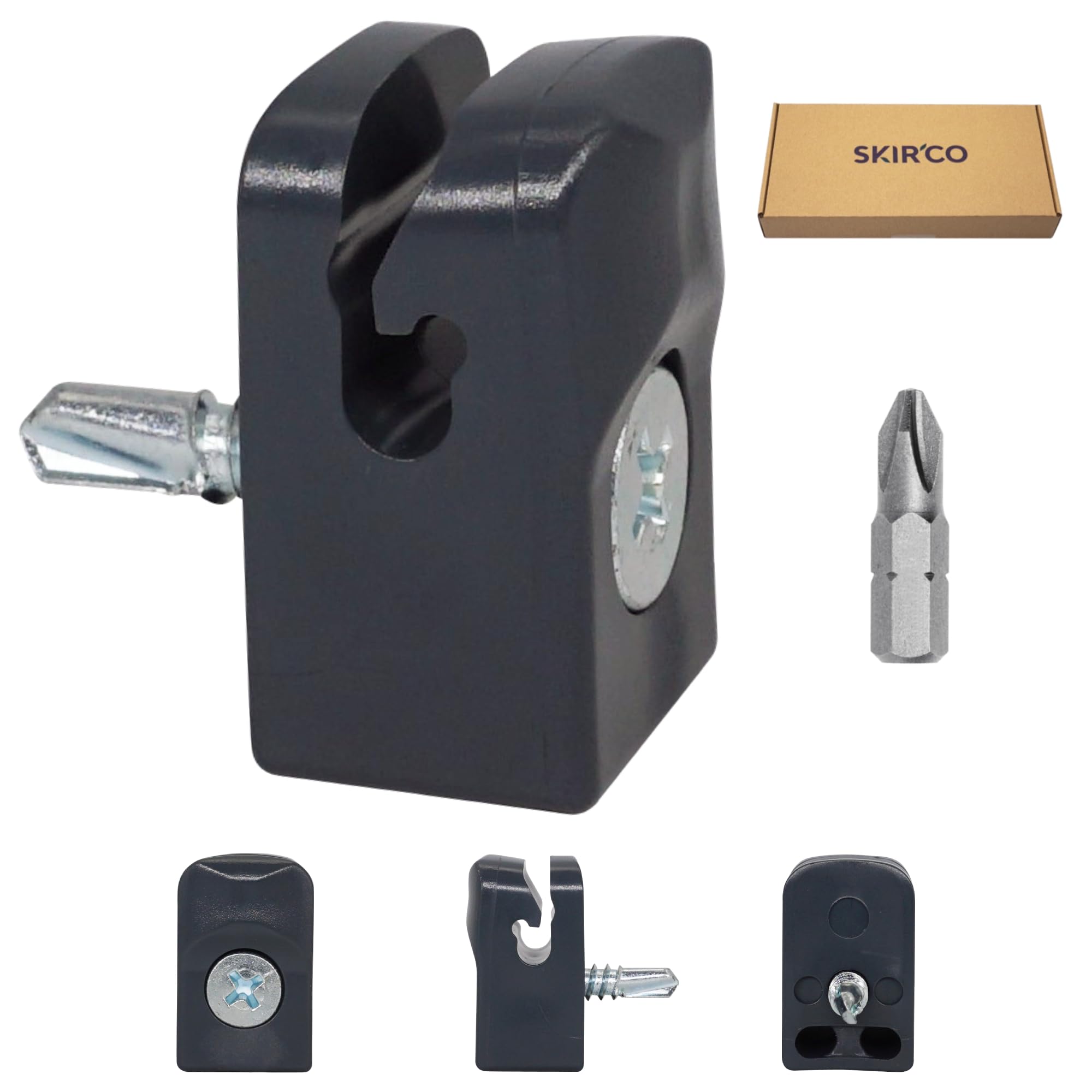 SKIR'CO (50 uds) Clips para cercas grises, Clips de plástico para cercas de malla, Soportes de alambre para cercas fijas con tornillos, Clips para cercas de alambre, Color RAL 7016