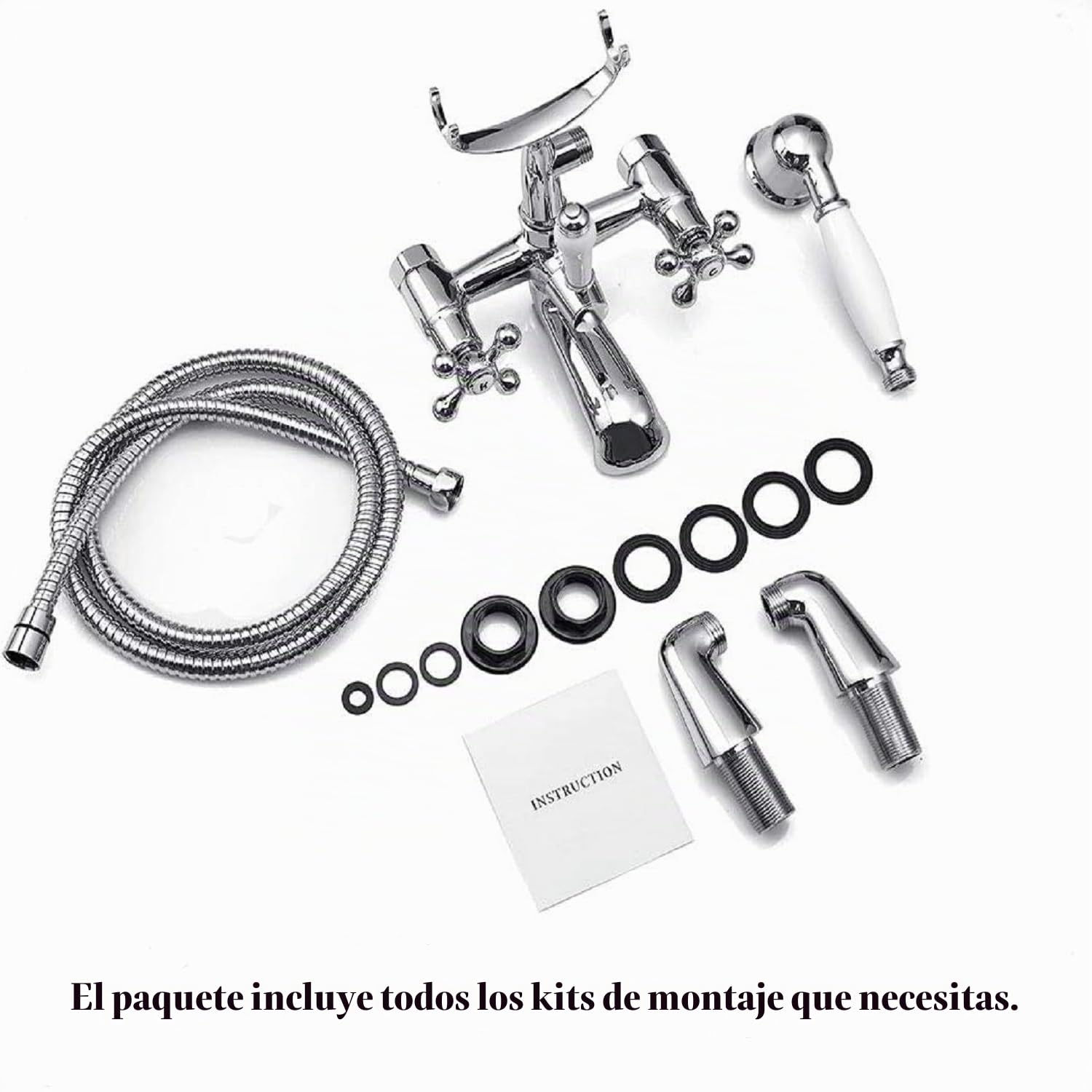 Wasserrhythm Grifo mezclador de baño con accesorio de ducha, teléfono tradicional victoriano, grifo de llenado de bañera, montado en la cubierta, doble mango