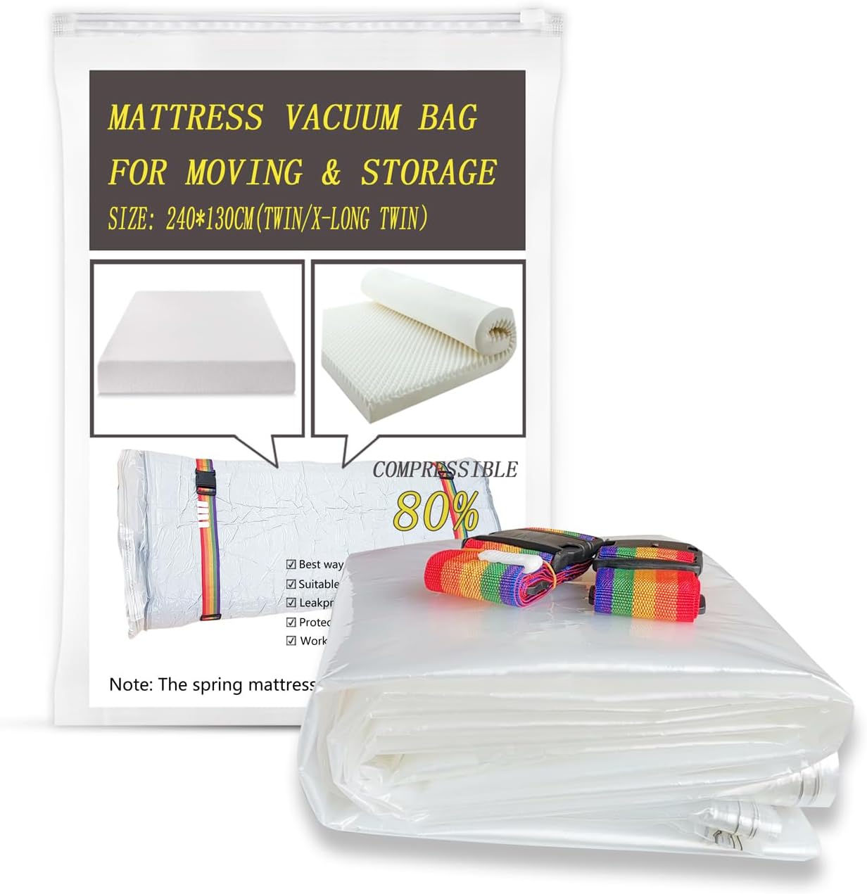 YZMY Mattress Vacuum Bag for Moving and Returns-Mattress Sealable Storage Bag - Space Saver Vacuum Bag for Foam Mattress Compression and Storage for Twin/Twin-XL (Size:240x130cm)