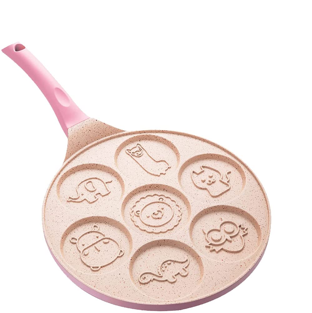 Pancake Pan Nonstick-Pancake Griddle Pan- Egg Pancake Blini Frying Pan/Mini Crepe for Nonstick Maker 7 Animal-Pink Animal