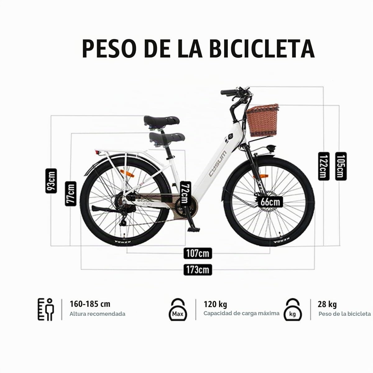 cysum X-City Bici Eléctrica para Adultos Hombre y Mujer, E Bike de Ciudad con Motor de 250W, 25 km/h, batería de Litio de 48 V y 10,4 Ah,Viajero Urbano