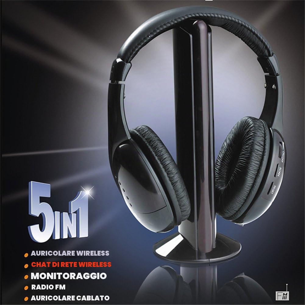 cuffie wireless HiFi per radio FM, MP3, PC, TV, telefoni cellulari audio