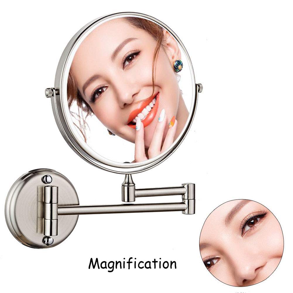 Specchio per Trucco da Parete da 8 Pollici con ingrandimento, Specchio da Bagno a Parete ingranditore, Girevole a 360 Gradi, Braccio Estensibile, roto