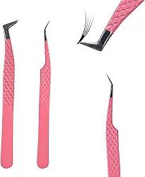 Conjunto de 2 pinças de extensão de cílios de alta precisão - Pinças de cílios retas e curvas de aço inoxidável para isolamento, volume, iniciantes