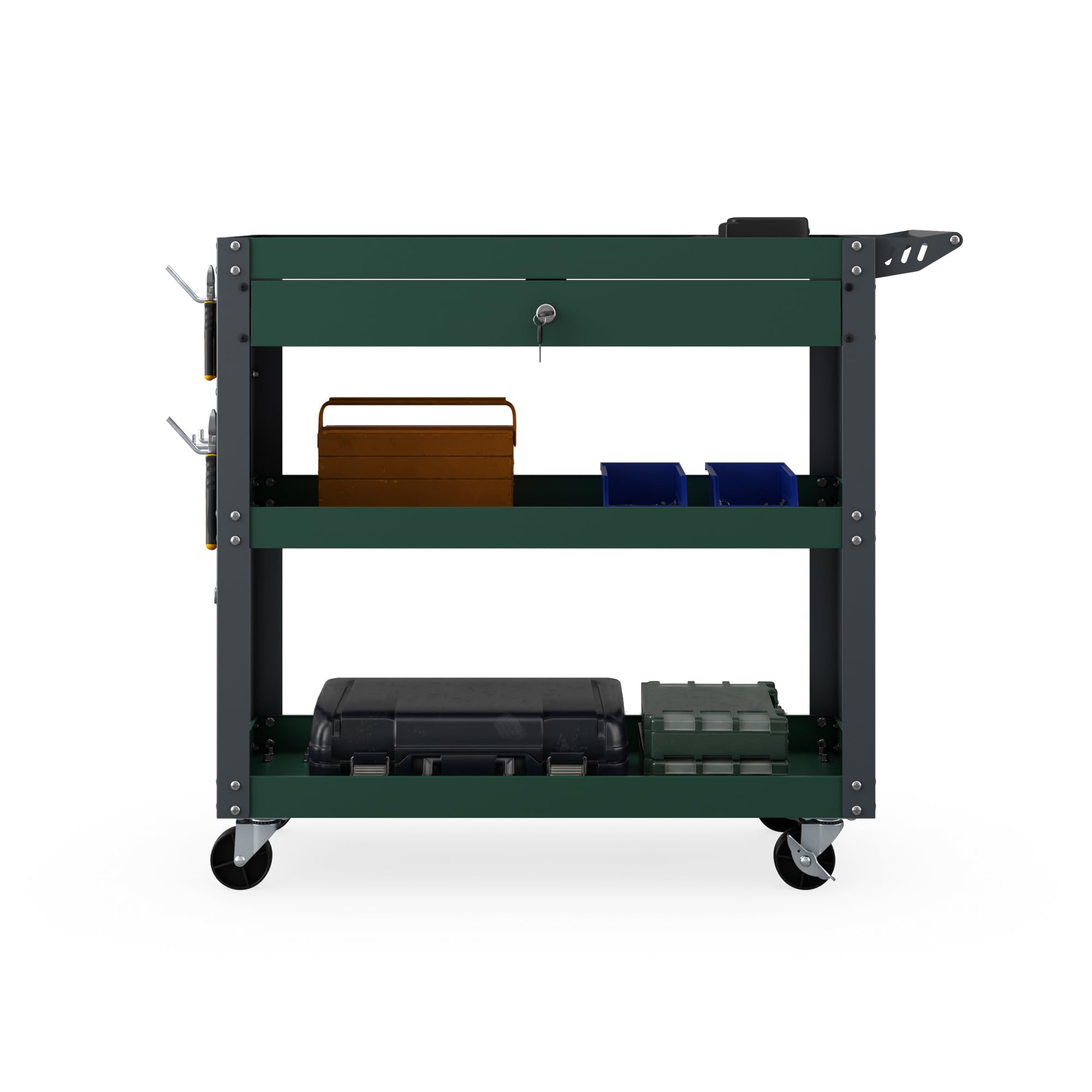 Jan Nowak Werkzeugwagen Metall, 3 Ablagen, Schublade, Lochwand, 80x80x38cm