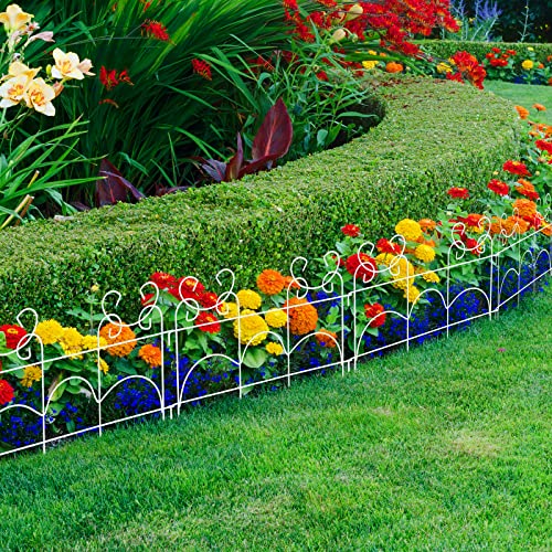 ARIFARO Dekorativer Gartenzaun 33 cm H x 43 cm B (20 Packungen) No-Dig Border Zaun Gesamtlänge 8,5 m, Weißer Zaun für draußen, Terrasse, Rasen und Blumenbeete