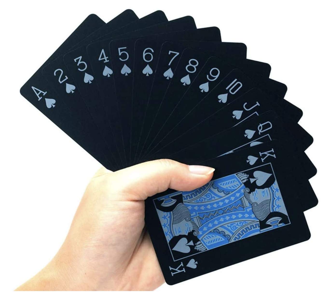 kokobaseWaterproof Poker Cards Set, PVC Black and Blue Playing Card, Plastic Cool Color Magic Tricks Deck Tool for Family Party Game (Blue & Sliver)