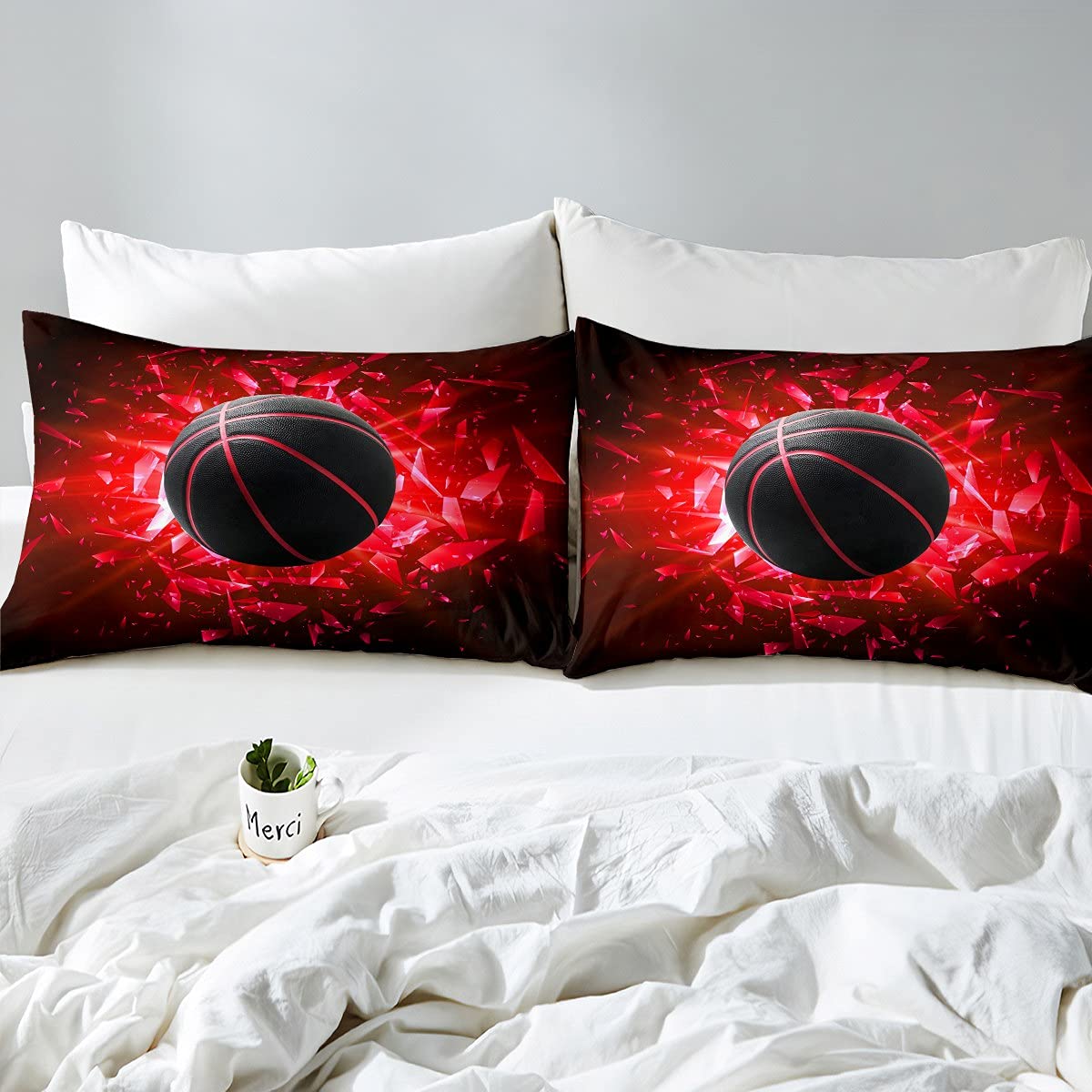 Set di biancheria da letto con copripiumino 3D a tema pallacanestro, per bambini e ragazzi, per letto singolo, motivo hobby competitivo, morbido, decorativo, per camera da letto di ragazzi