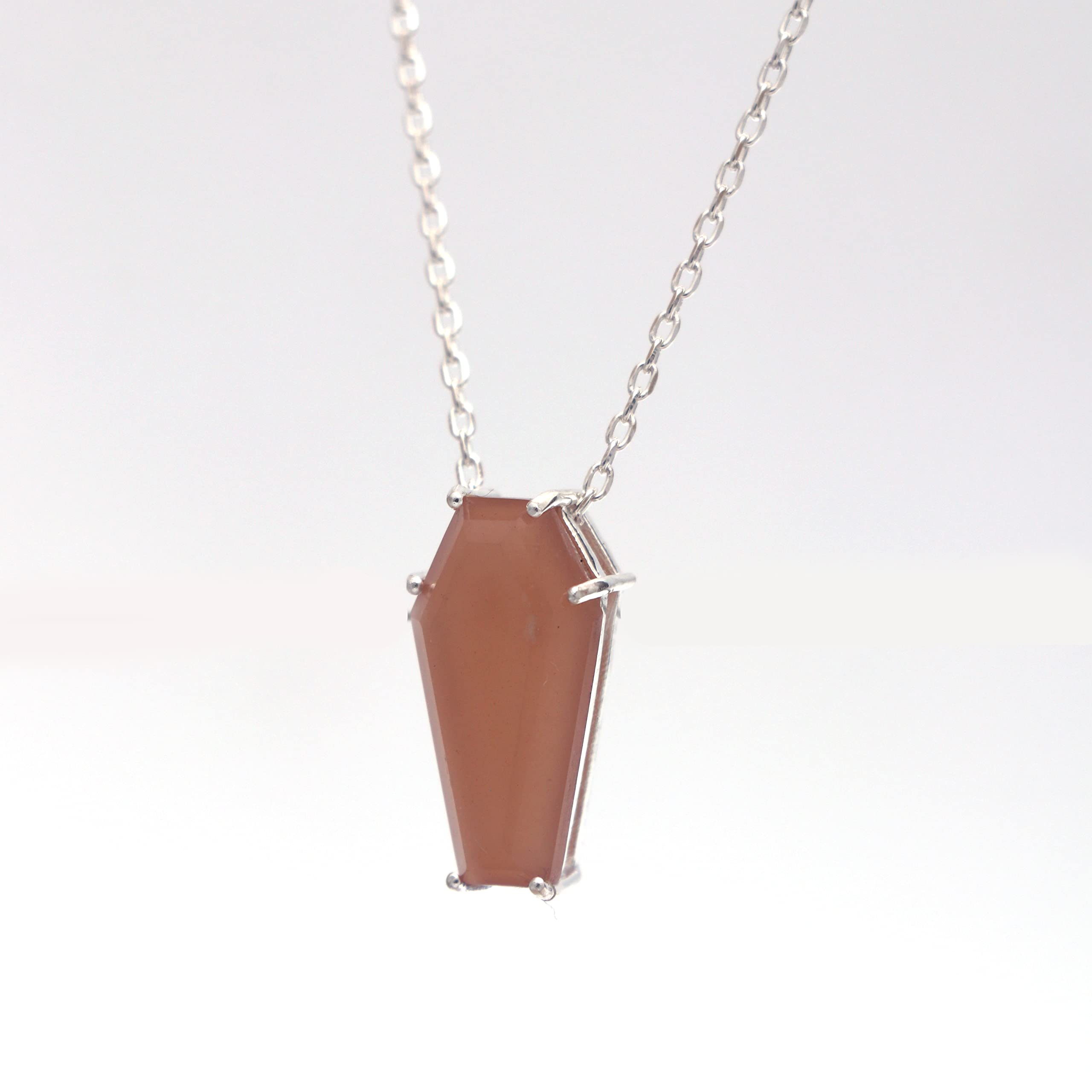 925 Sterling Silver Pendant Necklace, Natural Gemstone Birthstone, Gift For Women, Genuine Rough Gemstone Pendant, Gift For Her, Silver Jewelry 18 Inch Chain: Peach Moonstone