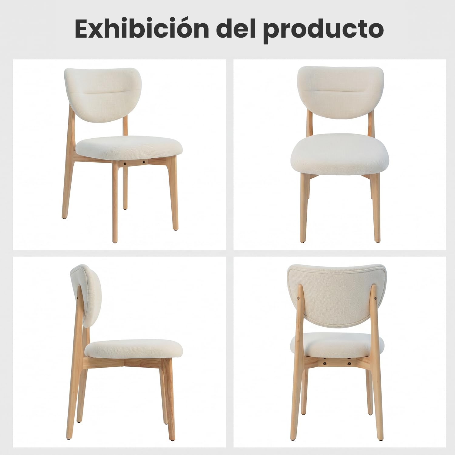 Silla de Comedor Tapizada de Madera,para Cocina, Dormitorio,Sala,Pack 2 | Estructura de madera maciza, Cojín de espuma de alta densidad, Diseño ergonómico antideslizante, Carga 120kg nat_beige
