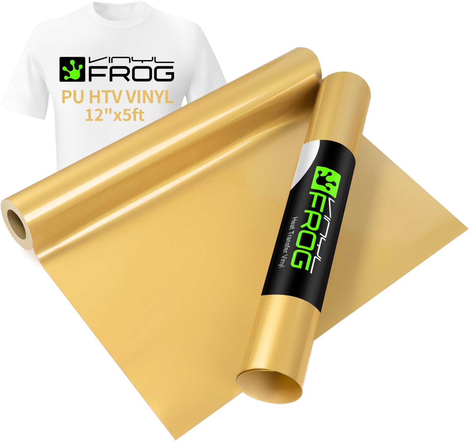 VINYL FROG Heat Transfer Vinyl Roll HTV Vinyl - 30.5x155cm Gold Iron on Vinyl for T-Shirts, Heat Press Vinyl for DIY Craft Designs (Gold)