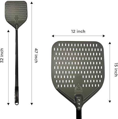 Miniatura 27 de Chicago Brick Oven Pizza Turning Peel PRO - 9 pulgadas de diámetro, mango de madera desmontable de 31.5 pulgadas con correa de cuero, aluminio duro