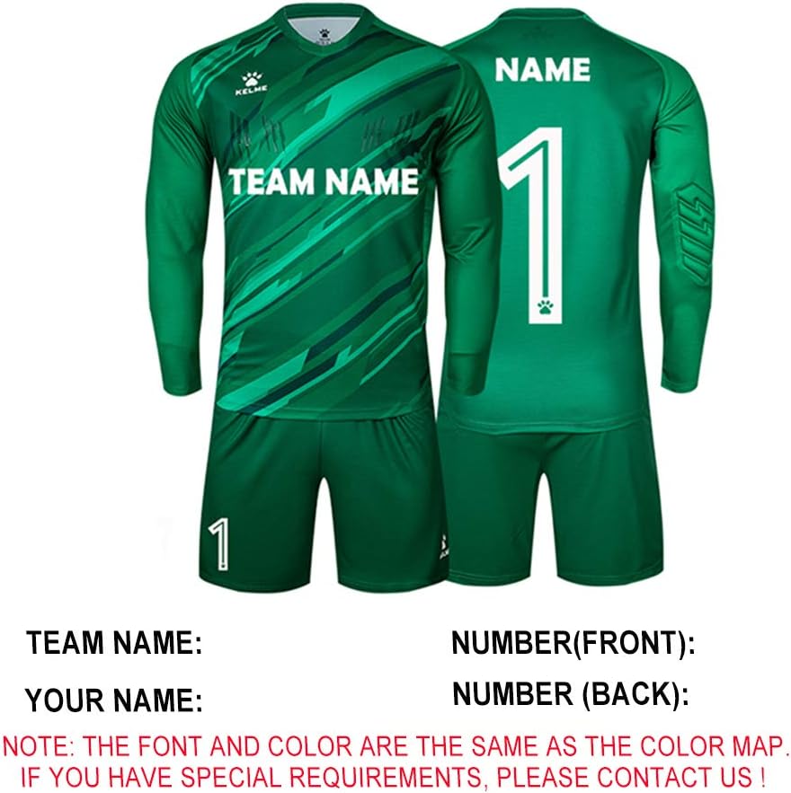 KELME Men Goalkeeper Padded Jersey and Shorts,Youth Soccer Goalie Shirts and Pants,Adult Long Sleeve Keeper Uniform Kit