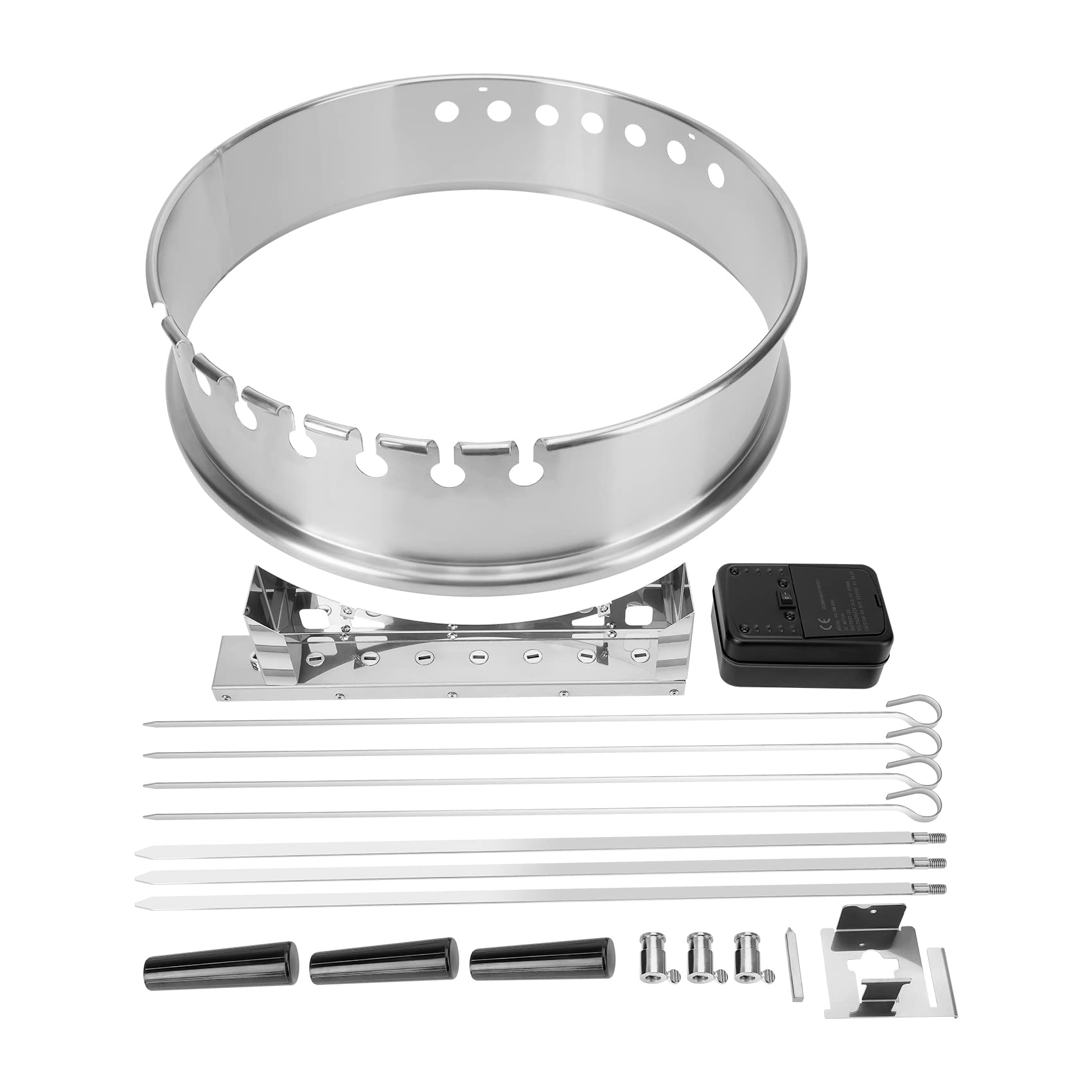 onlyfire Edelstahl Spießdreher Drehspieß Set mit Motor für Weber 57 cm Kugelgrill, Grillspieß-Aufsatz Set mit 7 Schaschlikspieße