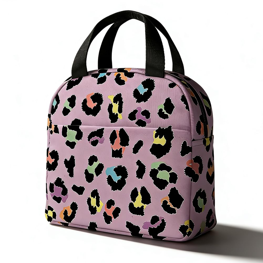 VorErgyllic Leopard Print Insulated Lunch Bag for Adults Children, Leakproof Cooler Bag Thermal Lunch Box Tote Bag for Work, Picnic & Travel, Lightweight & Portable Pink
