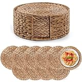 BLUEWEST Woven Placemats Round, Plate Chargers Water Hyacinth Placemats with Durable Round Holder (Pack 10), Heat Resistant, Durable and Nonslip Wicker Hyacinth Braided Placemats Set for Dinning Table