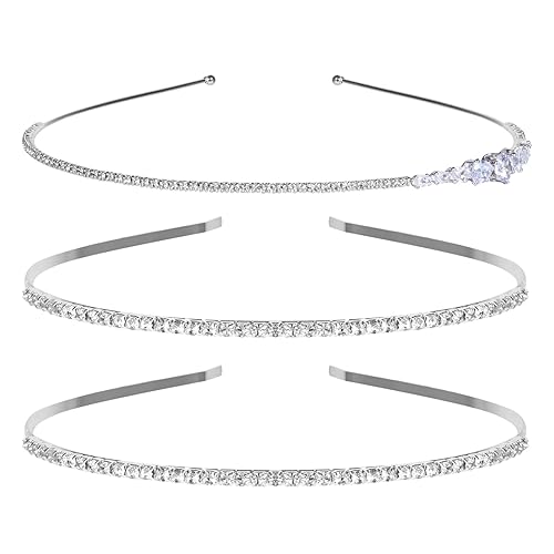 Paquete de 3 diademas elásticas plateadas con diamantes de imitación para mujeres y niñas, accesorios de peinado de cabello de metal, bandas para la disponible en Yaxa Venezuela