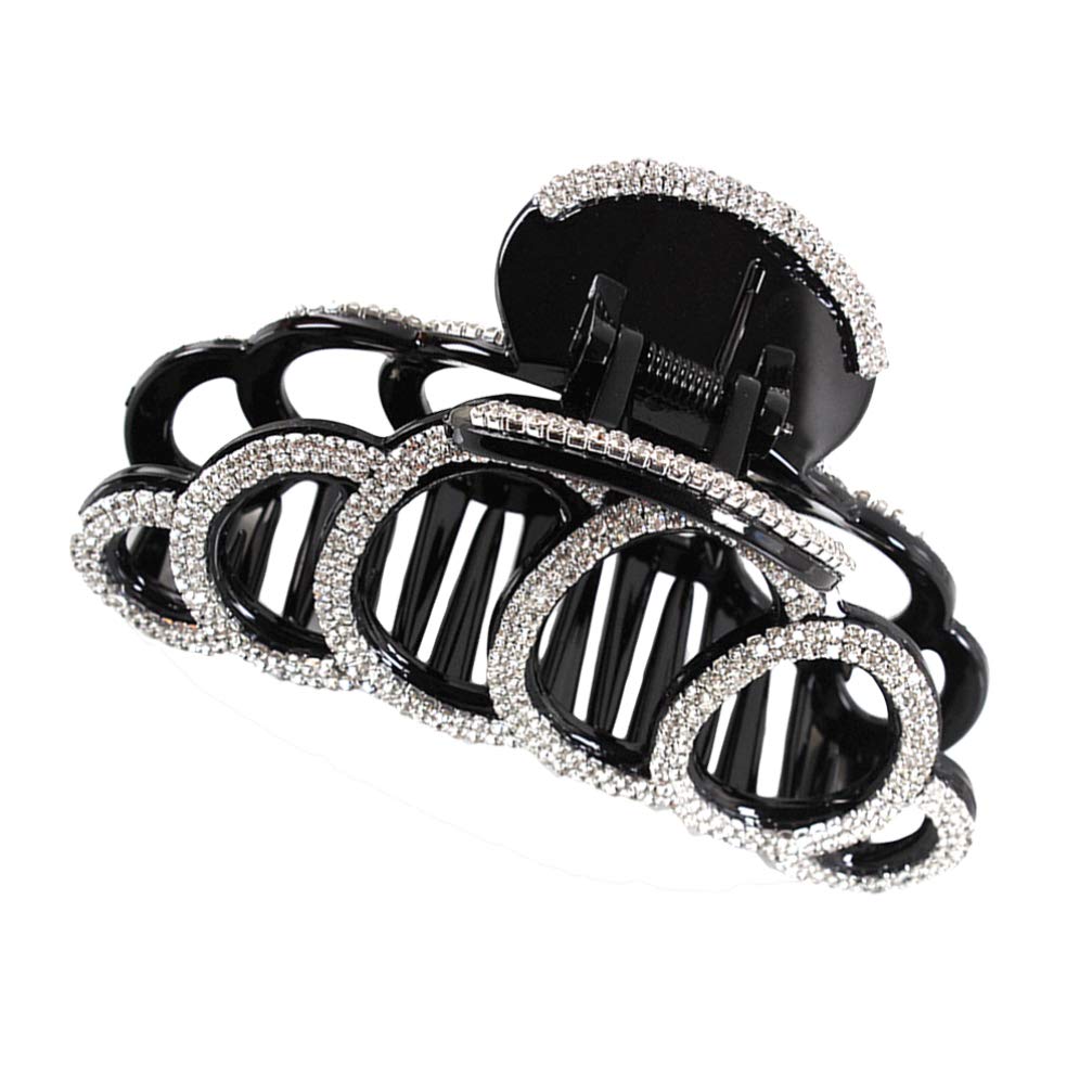 SOLUSTRE Womens Large Claw Hair Clips Rhinestone Hair Claw Octopus Jaw Clips Banana Clips Crystal Hair Claw Clamp Women Hair Jewelry Gifst for Ladies Girl Women (Black White)