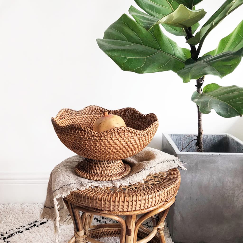 Kosz na Owoce Patera na Owoce Miska na Owoce Rattan Fruit Basket Uchwyt do przechowywania do chleba Warzywa Miska Przechowywanie Żywności Organizowanie kuchni Counter Desk Countertop Koszyk na Owoce