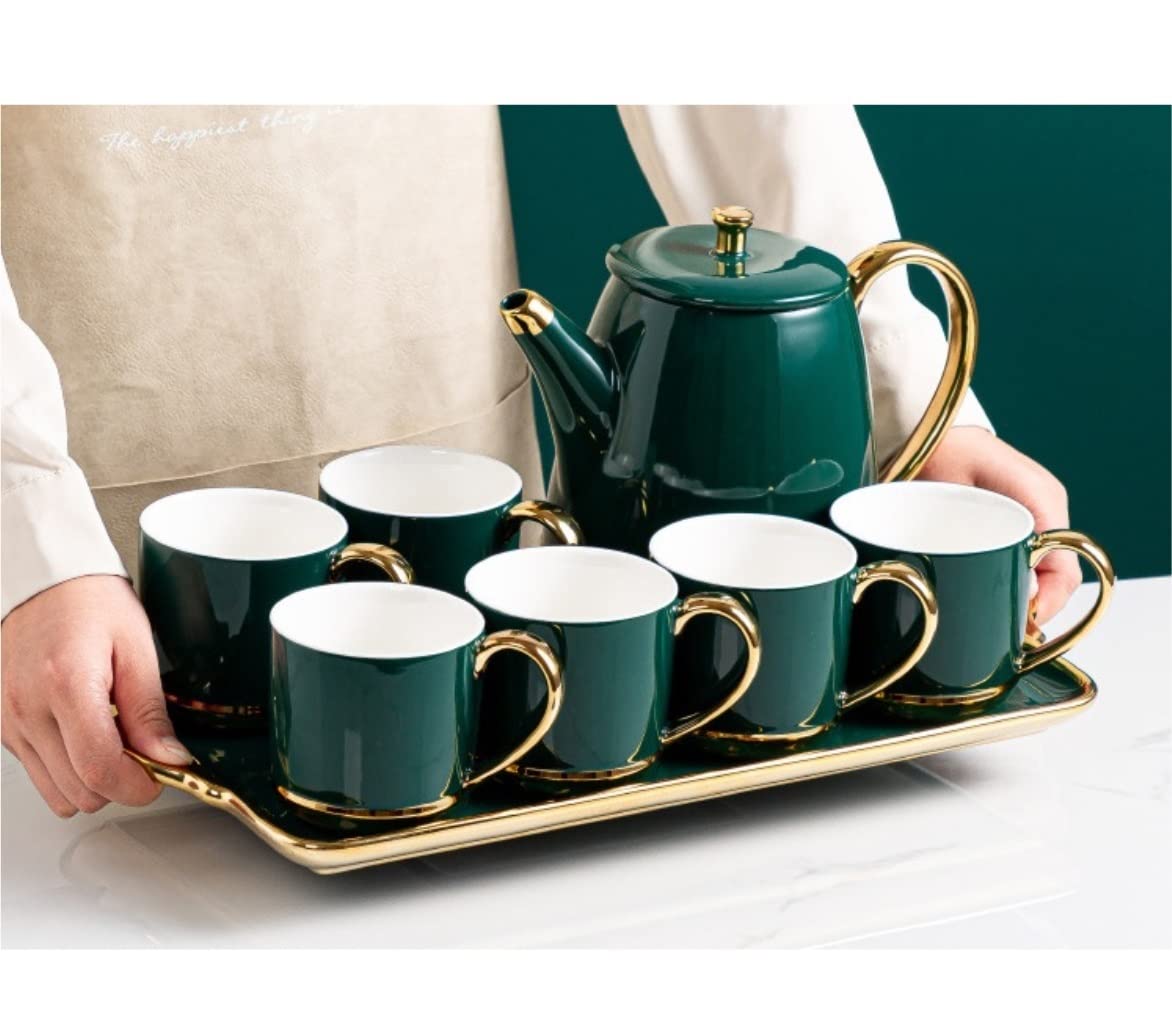Zestaw Herbaty 8 Sztuk Skandynawski Luksusowy Zestaw Filiżanek Ceramiczny Z Tacą Filiżanka Kawy Herbata Klasyczny Domowy Do Popołudniowej Herbaty Przybory Kuchenne Dzbanek do Filiżanki(White)