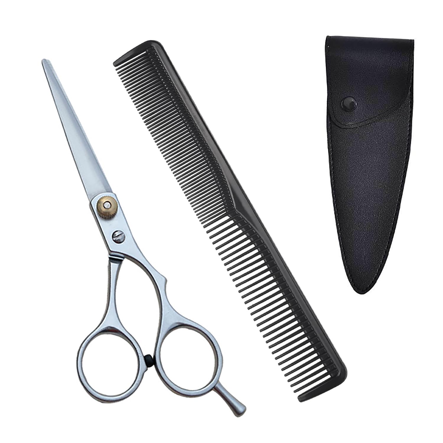 iCovalescent Tijeras de Peluquería, Tijeras de Corte de Cabello Profesionales con Peine y Estuche de Cuero para Hombres Mujeres Adultos Tijeras de Barba Cortapelos(Plata)