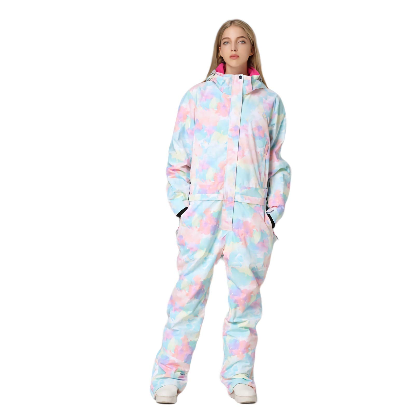 One Piece Ski Suit for Women- Colorful Printed Jumpsuits Snowsuits Waterproof Windproof Winter Outdoor Sports Snow Ski Suit,Style4,M