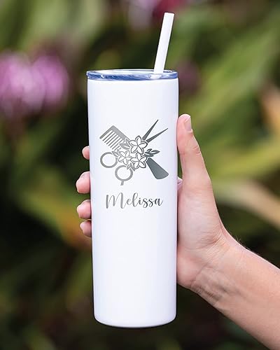 Miniatura 2 de Vaso de peluquería personalizado  Vaso de 20 onzas con tapa y popote  Acero inoxidable  Grabado con láser  Regalo de peluquería  Regalo de