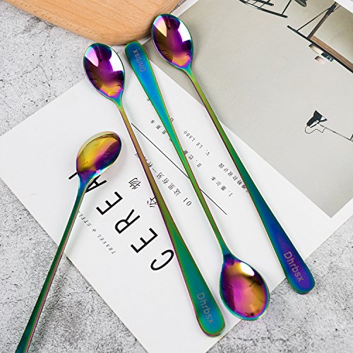 Image of Long Handle Iced Tea Spoons, 9 inch 18 /10 Stainless Steel Cocktail Stirring Spoons with Thickened Ergonomic Handle, Tall Coffee & Latte Stirrers, Dessert Spoon Set, Dishwasher Safe (9 IN)