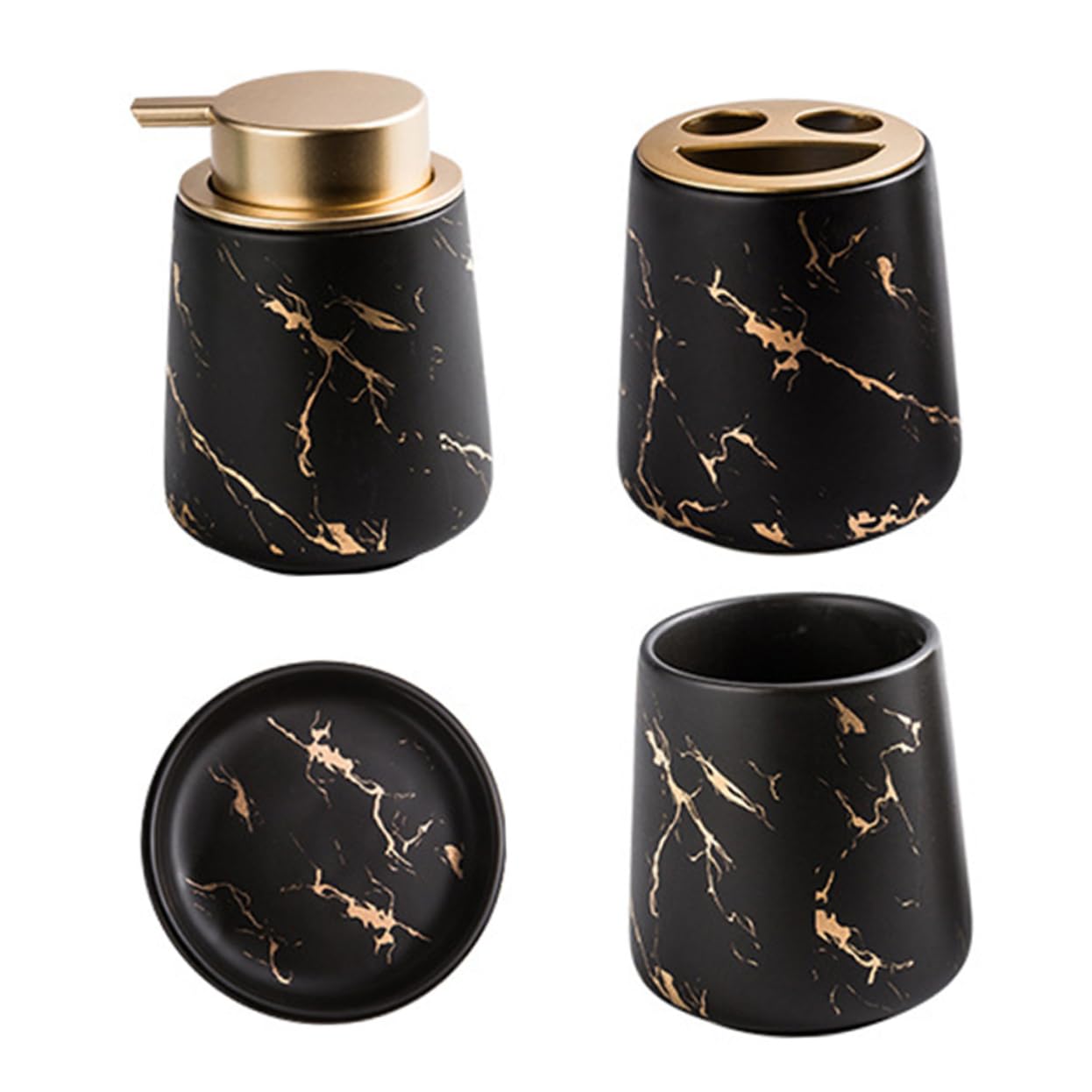 1juego Accesorios De Baño Cerámicos Set De Lavado De Baño Taza Enjuague Porta Cepillos y Jabón Diseño De Mármol para Almacenamiento De Cosméticos y Necesidades Diarias