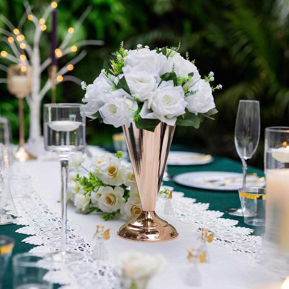 Sziqiqi Metallic Centerpiece Stands Tall Centerpiece Risers with Artificial Silk Flowers for Tabletop Arrangement, Wedding, Party, Festival 20inch Gold