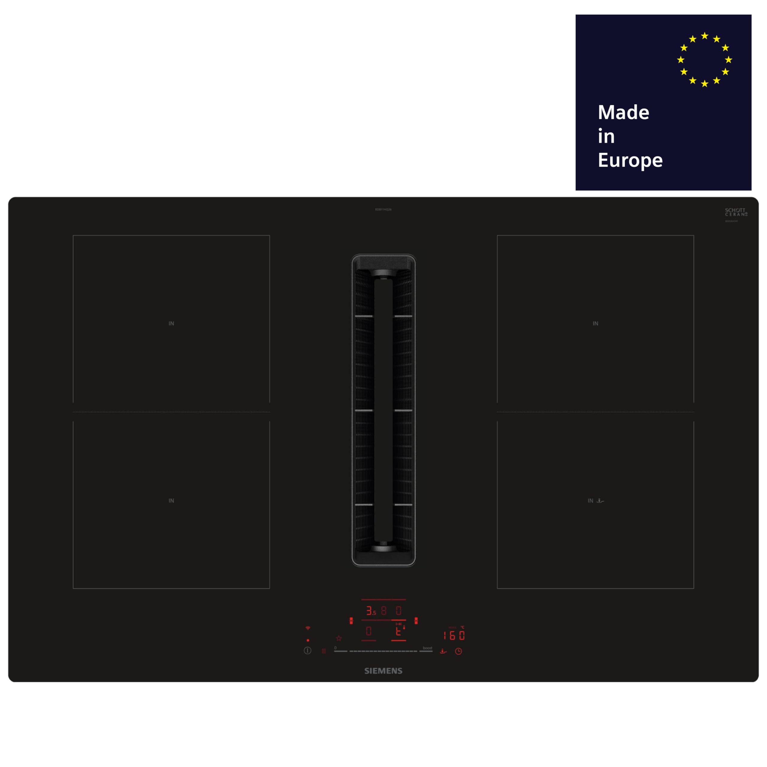 Siemens iQ500 Kochfeld-Set mit Dunstabzug 80 cm rahmenlos ED811HGA7 | Kombi-Induktion, Angenehm leise, Einfach zu reinigen, Home Connect, Bratsensor Pro