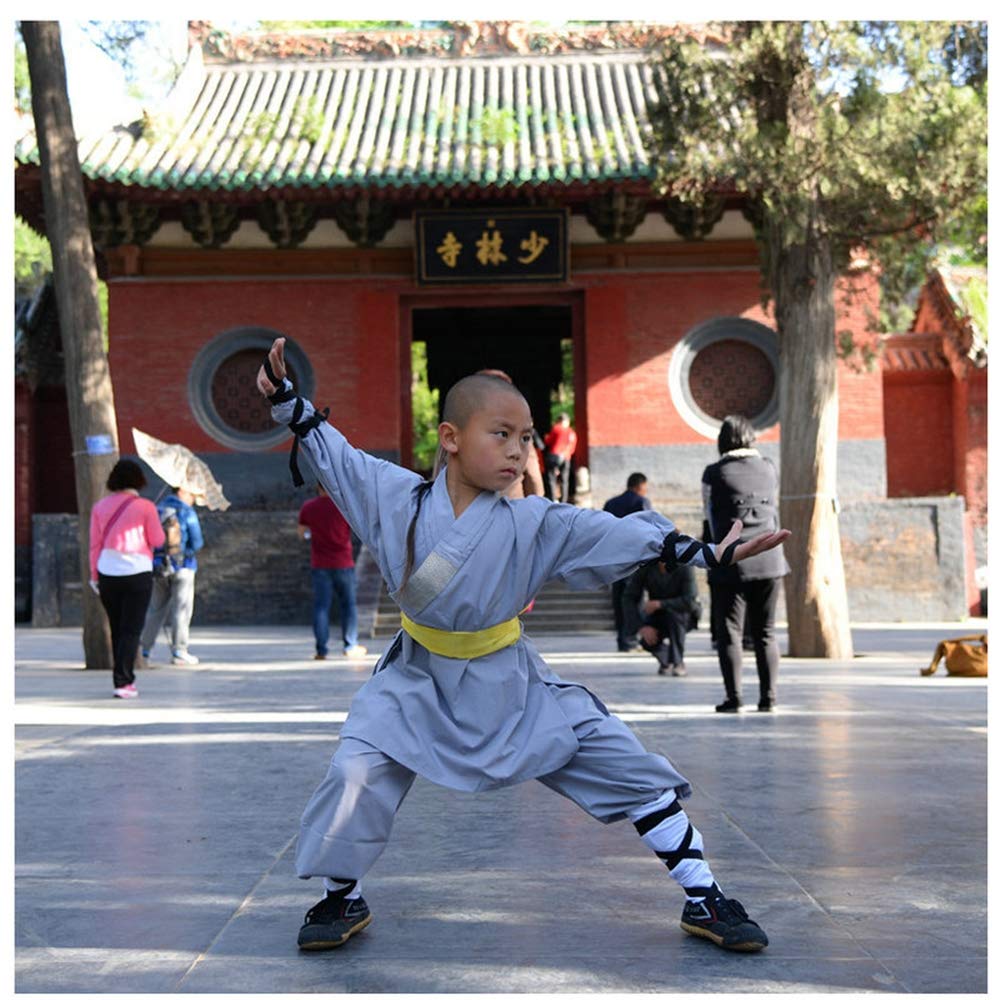 Kinder Kung Fu Uniform, Chinesische Traditionelle Tai Chi Wushu Kleidung Kinder Kampfsport Performance-Kostüm Shaolin Taekwondo Training Bekleidung,Grau,XXL