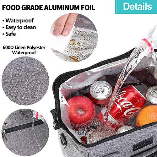 Amhoo Lunch Bag For Women Lunch Boxes Insulated Leak-Proof Meal Prep Cooler Tote Bag Double Ykk Zippers Waterproof Gray #TOP2