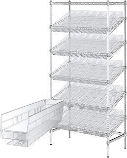 18" x 36" x 74" Garage Storage Rack with 40 Bins - Heavy-Duty Commercial Metal Wire Shelving Unit for Tools, Office, and Warehouse, Clear