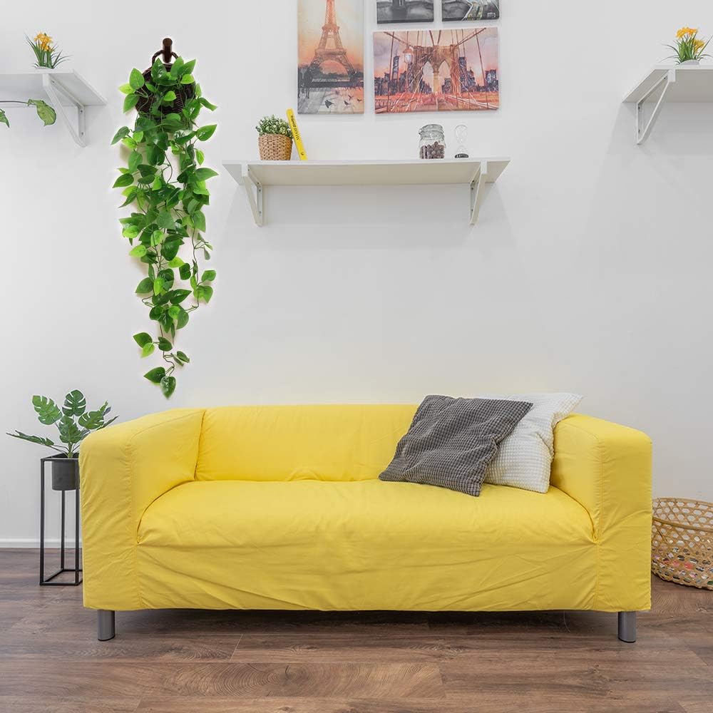 ANZOME Artificial Hanging Plants with Woven Wicker Basket, 3.5ft Faux Ivy Vine for Wall Decor, Renter-Friendly No-Drill Greenery for Living Room Bedroom, Hooks Included (Minimal Odor & Easy Fluff)