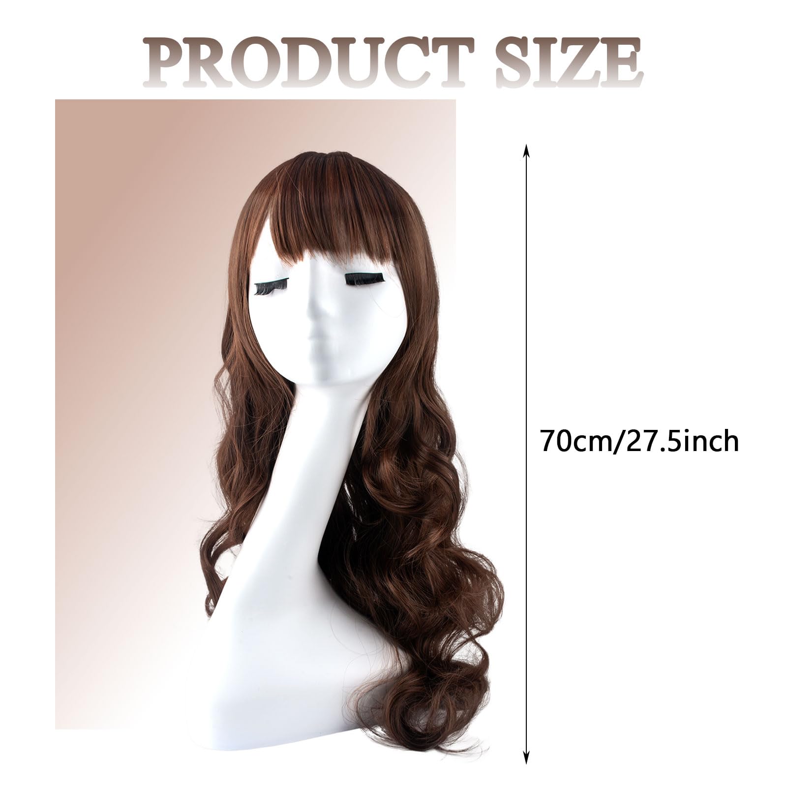 SSKHE 27.5 Inch/70 cm Long Curly Brown Wig for Women Bangs Ladies Wigs, Synthetic Wig for Cospaly Party, and Daily - Image 2