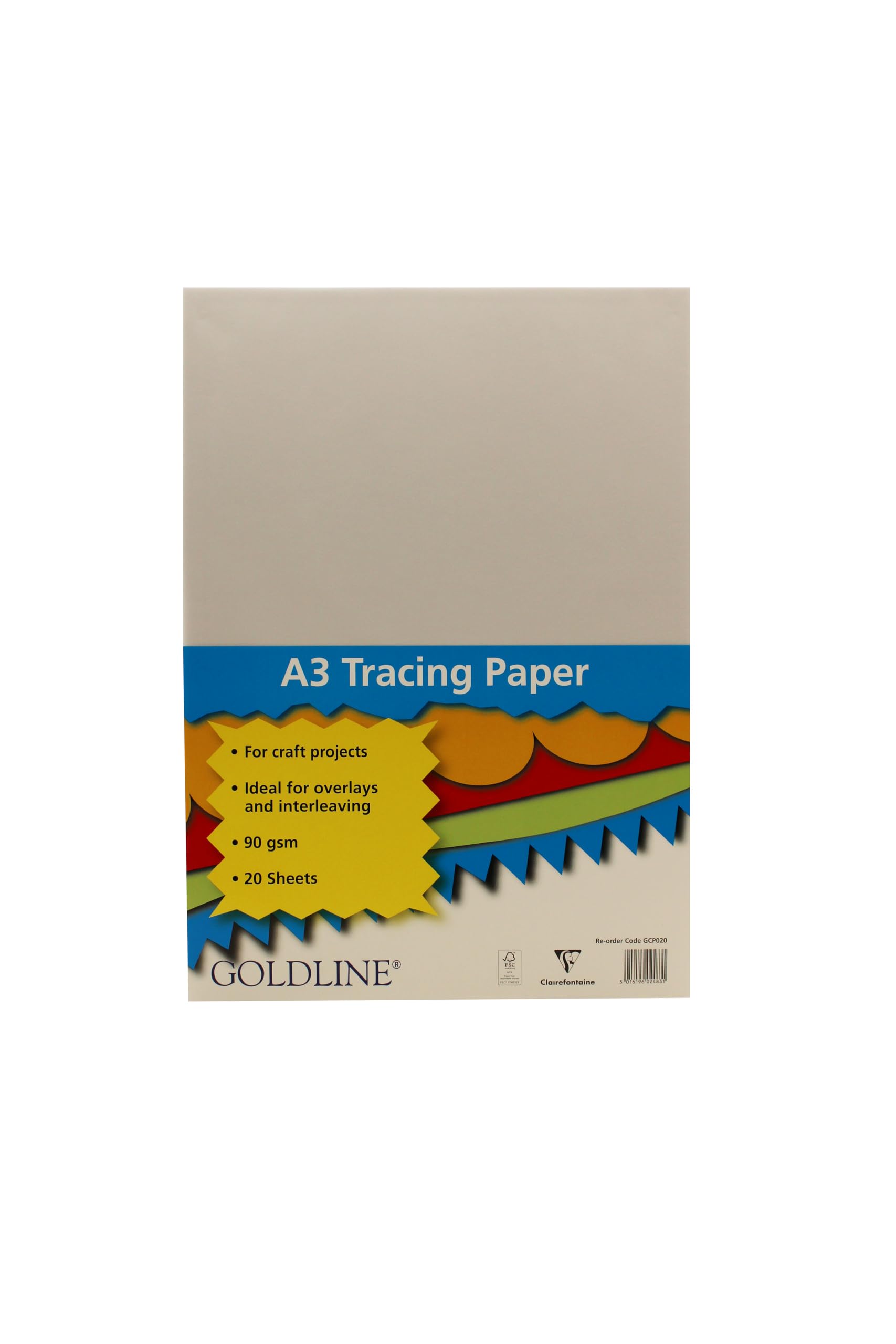 Clairefontaine - Ref GCP020Z - Goldline' Tracing Paper Pack (Pack of 20 Sheets) - A3 (297 x 420mm) in Size, 90gsm Transparent Paper - Suitable for Overlaying or Interleaving