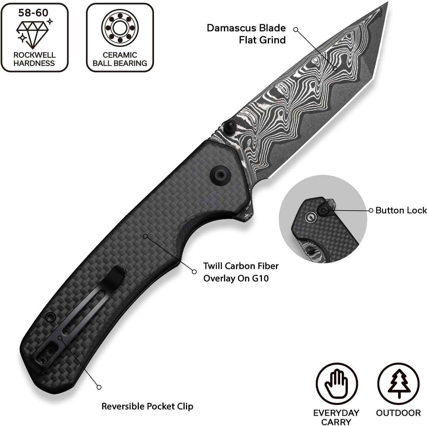 CIVIVI Brazen Damascus Pocket Folding Knife C19059C-DS1