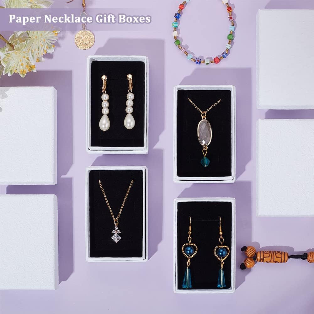 NBEADS 24 Pcs White Texture Cardboard Jewelry Boxes, 3.2x2" Paper Gift Box Cardboard Packaging Box with Black Sponge Inside for Necklaces Earrings Ring Pendants Bracelet Gift Jewelry Display