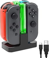 FastSnail Joy-Con Charging Dock for Nintendo Switch & OLED - 4-Slot Stand with LED Lamppost Indicators & USB-C Cable