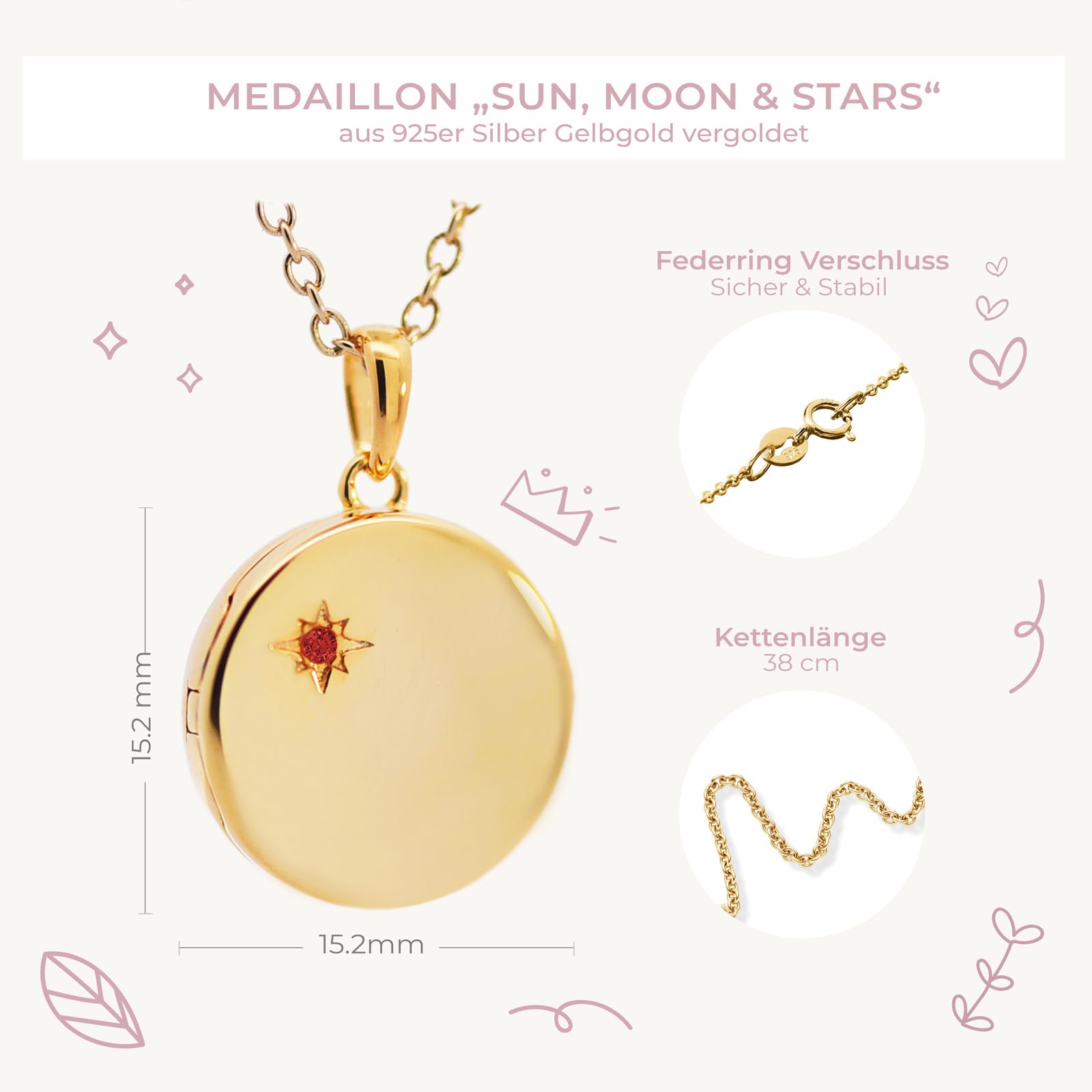 Medaillon Kette mit Geburtsstein Damen Mädchen Mutter Tochter Geschenk | Silber 925, Schmuck Muttertag Geburtstag Mama Kind personalisiert, Medaillon zum Öffnen für Bilder, Foto-Service & Gravur