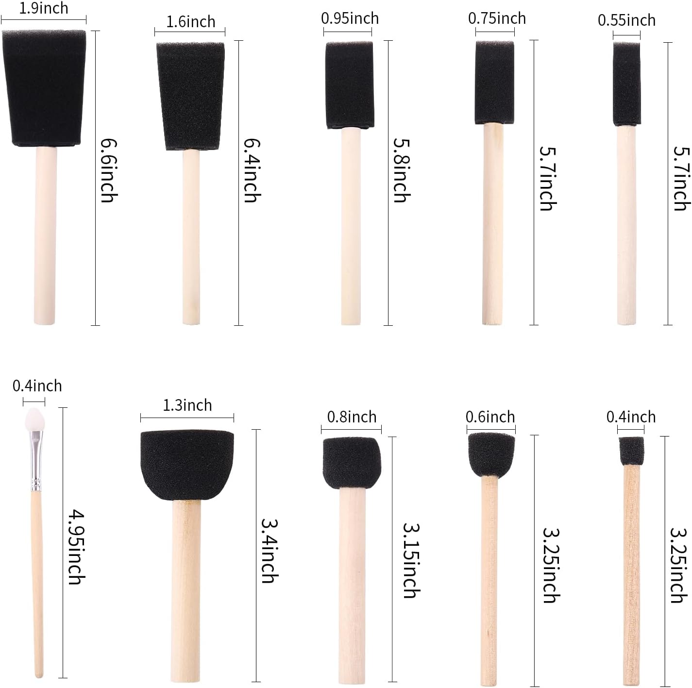 Foam Paint Brushes (48 Pack) 10 Sizes - Paint Sponge - Premium Foam Brushes - Lightweight & Durable - Sponge Paint Brush Assortment Ideal for Painting, Crafting, Acrylics, Stains, Varnishes (Black)