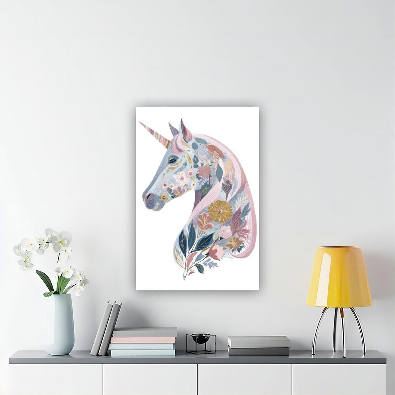 Poster su tela con unicorno floreale per ufficio, regalo decorativo