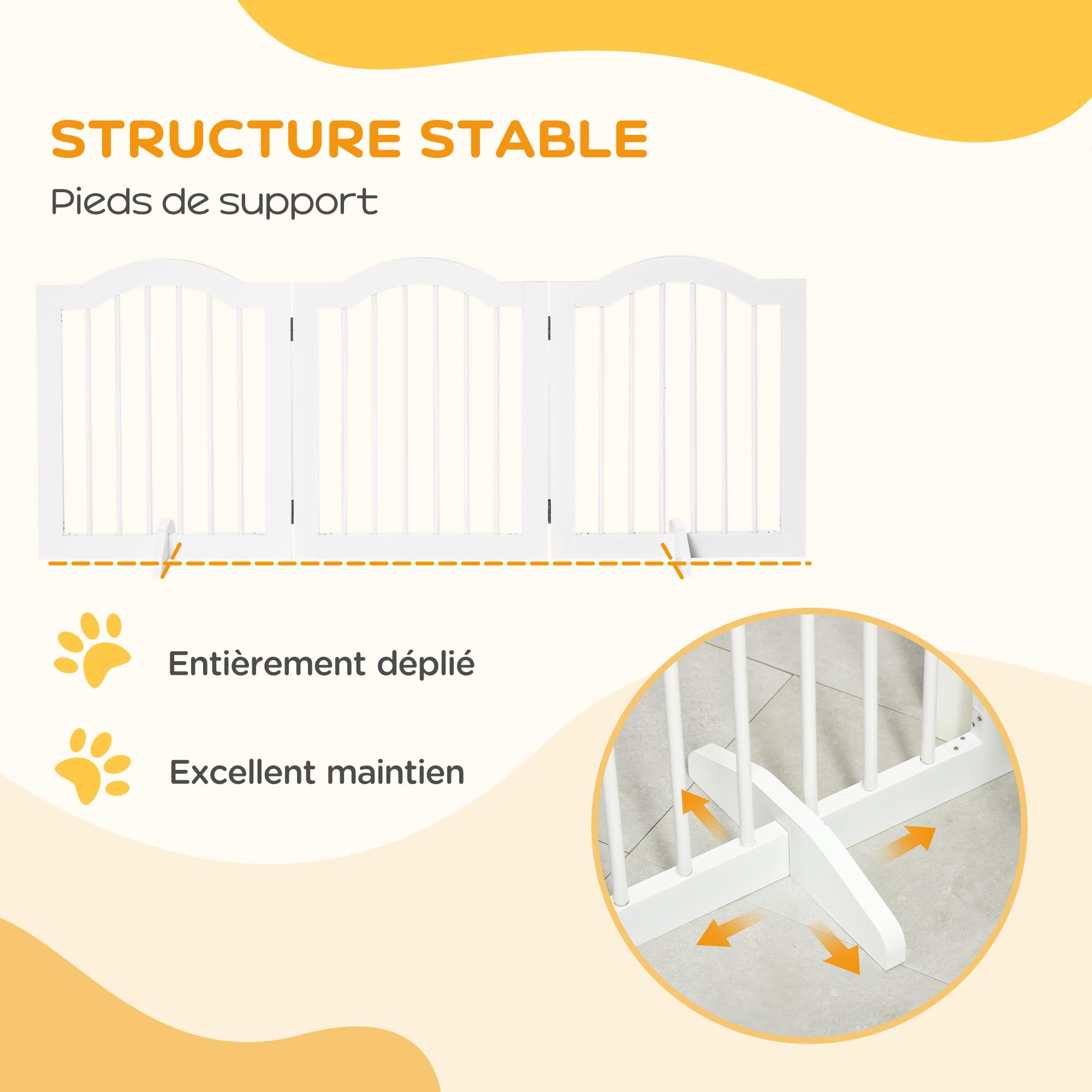 PawHut Barrière de sécurité barrière modulable Pliable pour Animaux de Compagnie avec Pied de Support MDF Bois Massif 154,5 x 61 cm Blanc