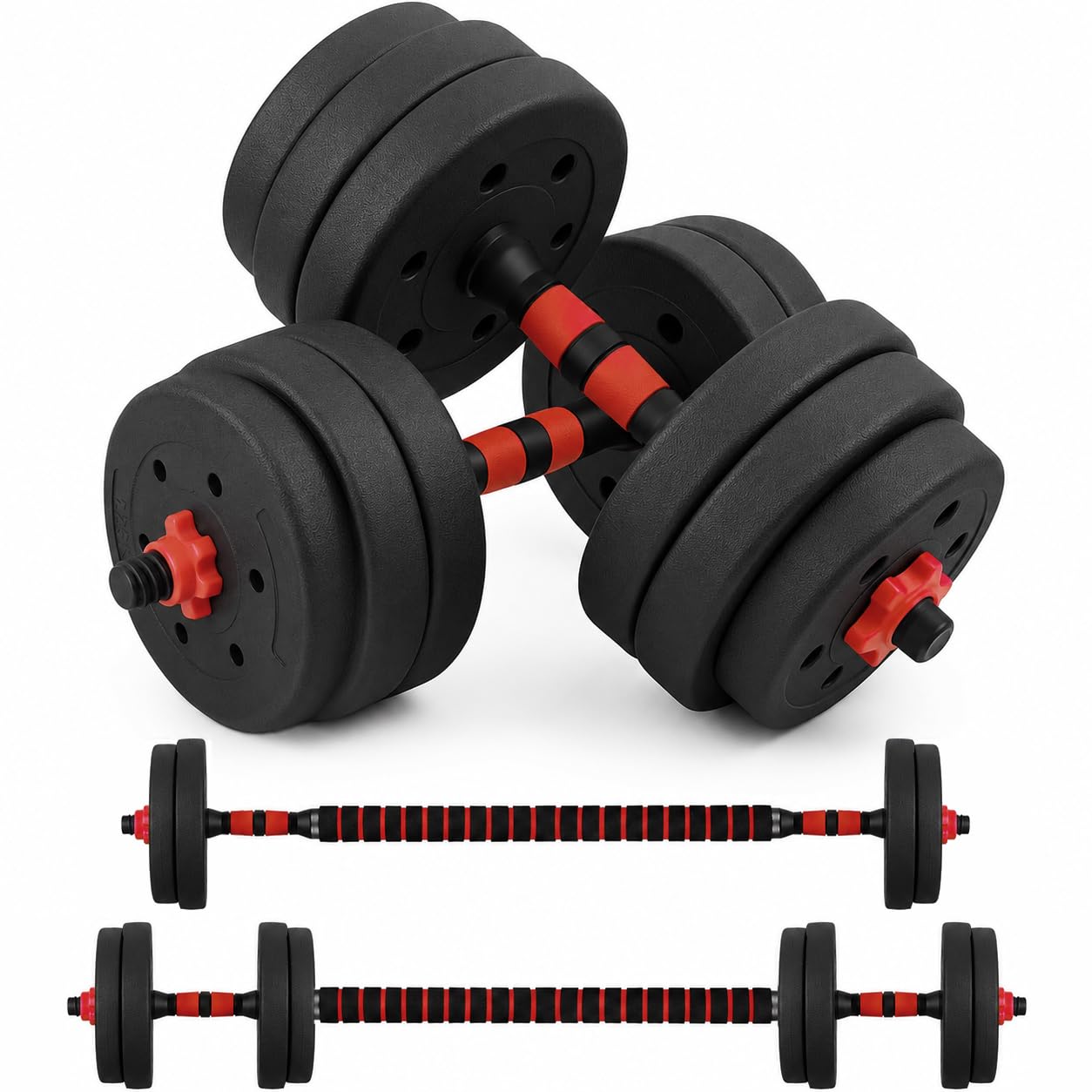 LN COZY CORNER 20KG Adjustable Dumbbell Set, 3-in-1 Weight Set with Connector Bar, Non-Slip TPR Handles & Durable PE Shell Plates for Home Gym Strength Training (10Kg Red)