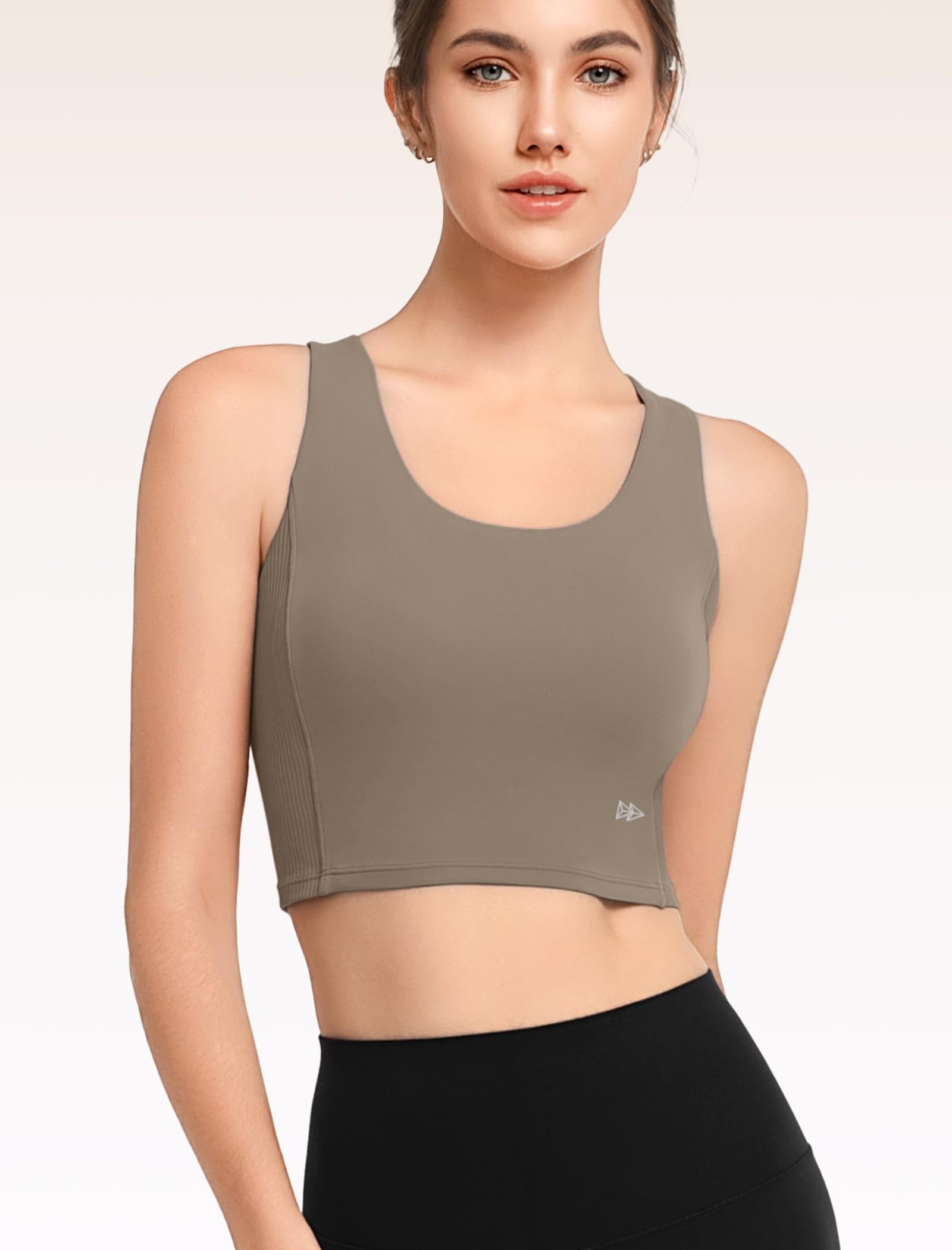 Yvette Cómodo brasier deportivo de yoga con cuello redondo con brasier integrado y parte superior de entrenamiento con espalda redonda