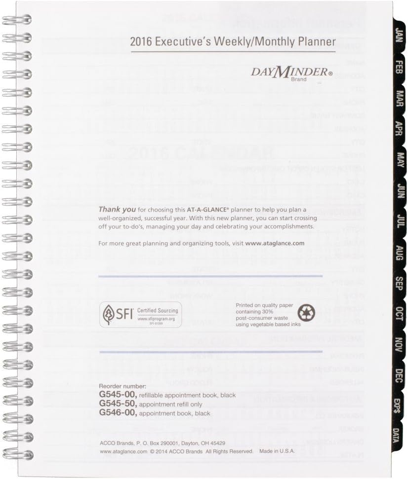 DayMinder Weekly / Monthly Planner Refill 2016, for G545, 6-7/8 x 8-3/4 Inches (G545-50-16)
